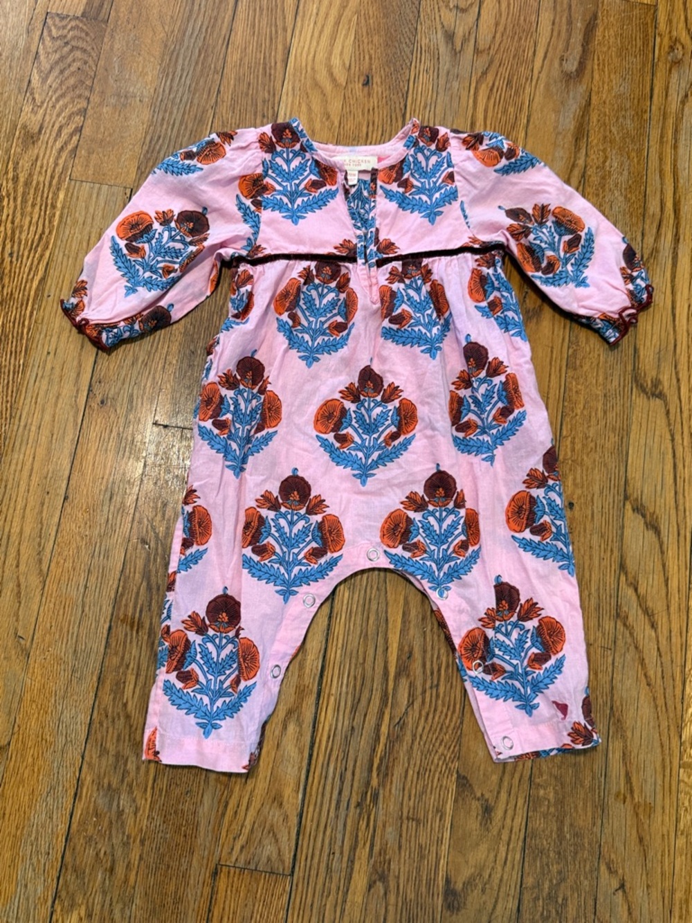 Pink chicken 100% cotton long sleeve floral snap romper pink 6/12 months